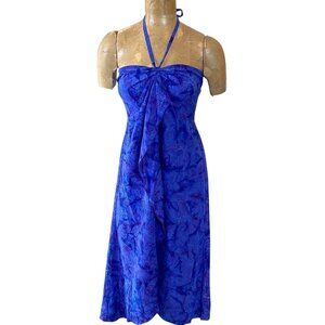 Hula Hula Hawaii Halter Dress One Size Blue & Purple Batik Floral #340D